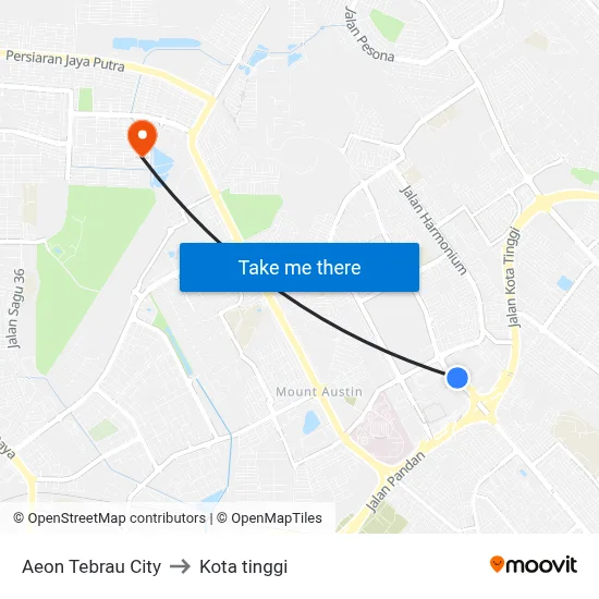 Aeon Tebrau City to Kota tinggi map