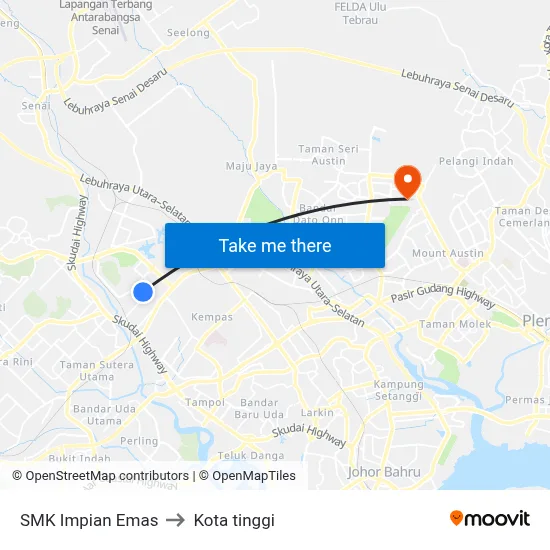 SMK Impian Emas to Kota tinggi map