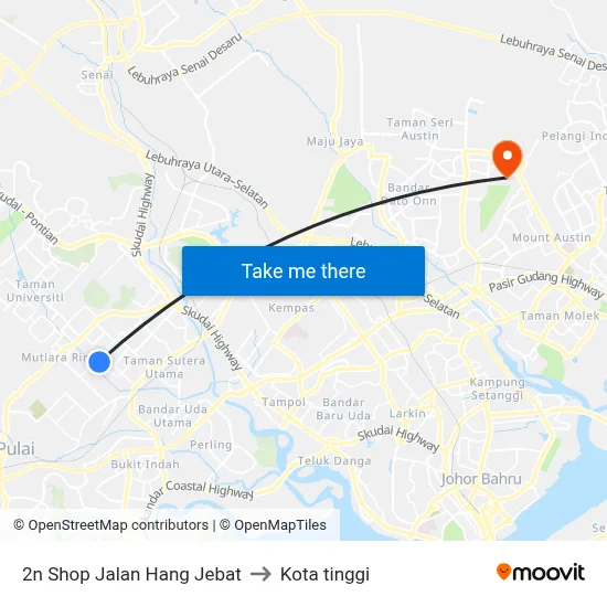 2n Shop Jalan Hang Jebat to Kota tinggi map