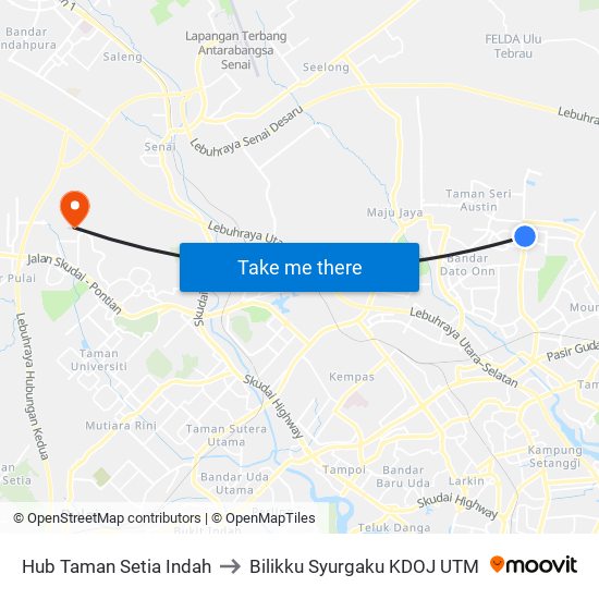 Hentian Setia Indah to Bilikku Syurgaku KDOJ UTM map