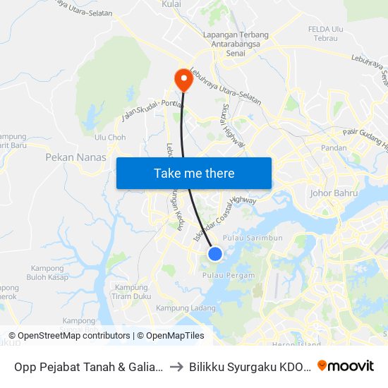 Opp Pejabat Tanah & Galian Johor to Bilikku Syurgaku KDOJ UTM map