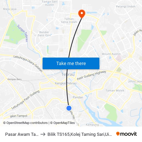 Pasar Awam Taman Suria to Bilik TS165,Kolej Taming Sari,UiTM Segamat, Johor map