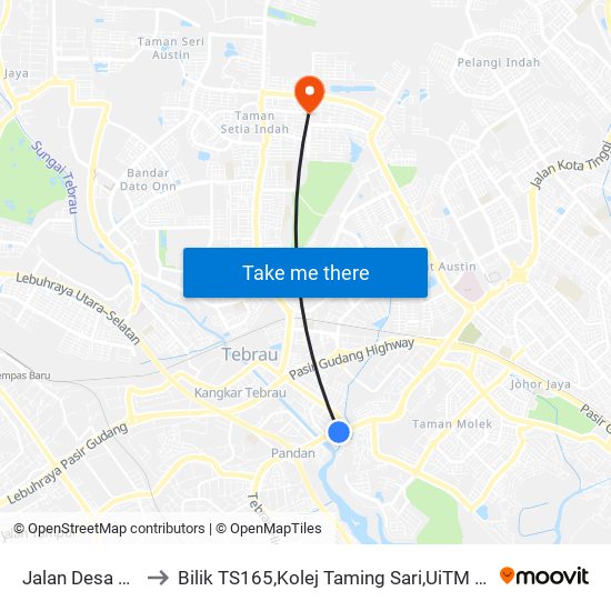 Jalan Desa Terbrau to Bilik TS165,Kolej Taming Sari,UiTM Segamat, Johor map
