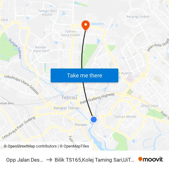 Opp Jalan Desa Terbrau to Bilik TS165,Kolej Taming Sari,UiTM Segamat, Johor map
