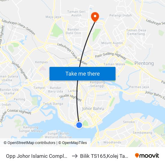 Opp Johor Islamic Complex Along Jalan Abu Bakar (0003184) to Bilik TS165,Kolej Taming Sari,UiTM Segamat, Johor map
