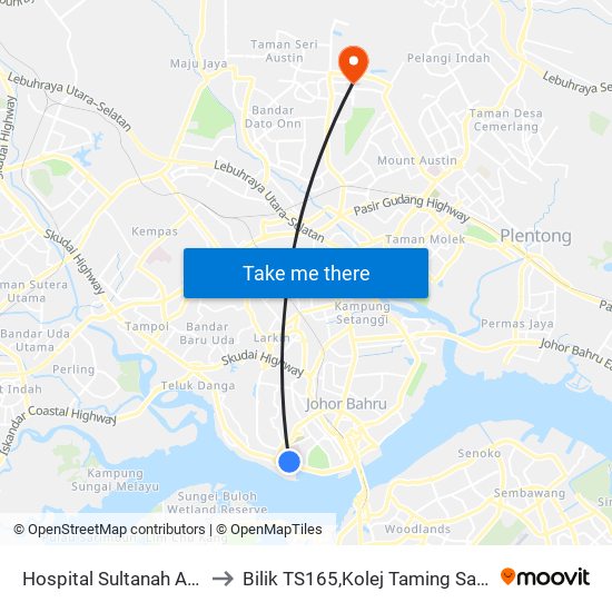 Hospital Sultanah Aminah (0004171) to Bilik TS165,Kolej Taming Sari,UiTM Segamat, Johor map