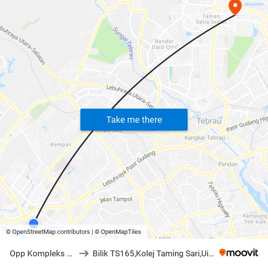 Opp Kompleks Pekan Rabu to Bilik TS165,Kolej Taming Sari,UiTM Segamat, Johor map