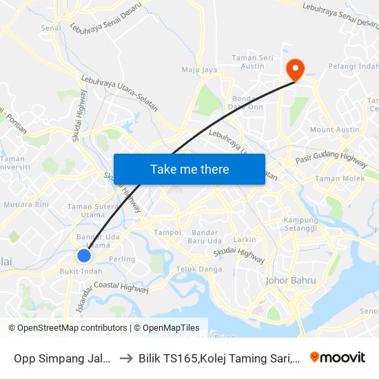 Opp Simpang Jalan Indah 1/10 to Bilik TS165,Kolej Taming Sari,UiTM Segamat, Johor map