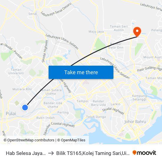 Hab Selesa Jaya (0008051) to Bilik TS165,Kolej Taming Sari,UiTM Segamat, Johor map