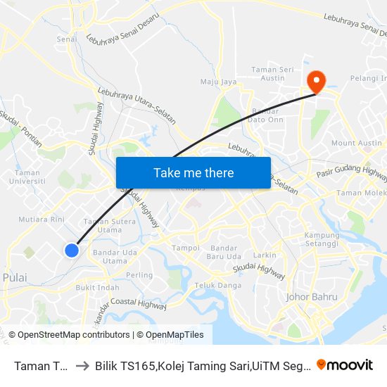 Taman Timor to Bilik TS165,Kolej Taming Sari,UiTM Segamat, Johor map