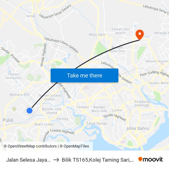 Jalan Selesa Jaya 4 (0004428) to Bilik TS165,Kolej Taming Sari,UiTM Segamat, Johor map