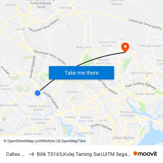 Caltex Tuta to Bilik TS165,Kolej Taming Sari,UiTM Segamat, Johor map