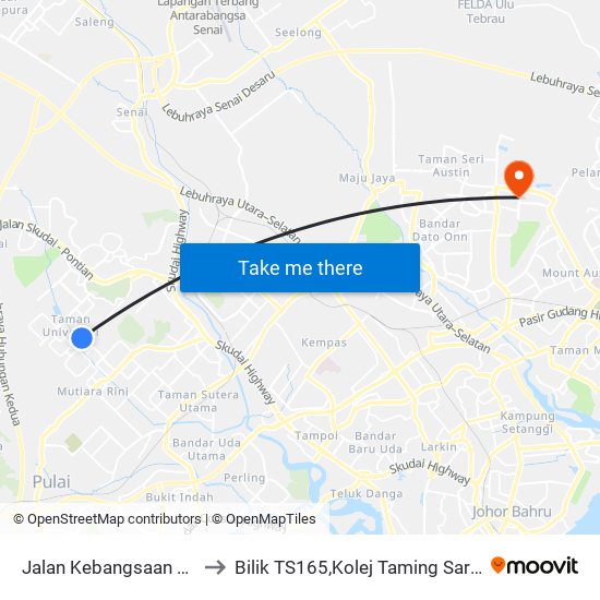 Jalan Kebangsaan 68 01 (0007672) to Bilik TS165,Kolej Taming Sari,UiTM Segamat, Johor map