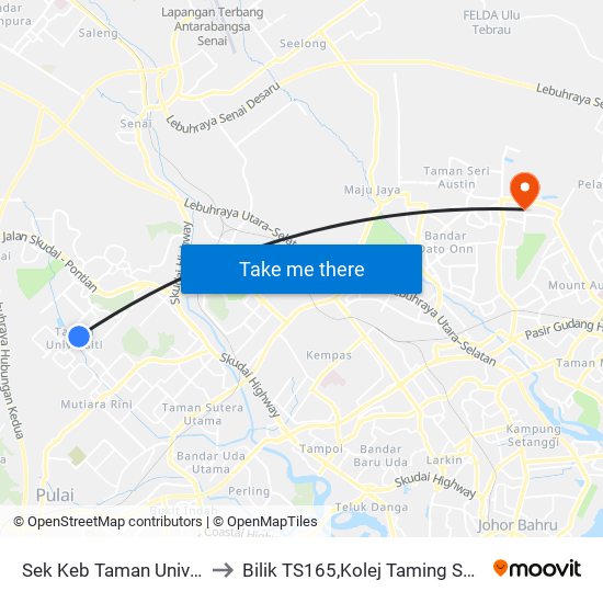 Sek Keb Taman Universiti 4 (0004365) to Bilik TS165,Kolej Taming Sari,UiTM Segamat, Johor map
