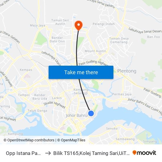 Opp Istana Pasir Pelangi to Bilik TS165,Kolej Taming Sari,UiTM Segamat, Johor map