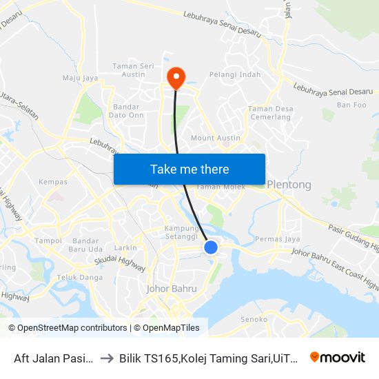 Aft Jalan Pasir Pelangi to Bilik TS165,Kolej Taming Sari,UiTM Segamat, Johor map