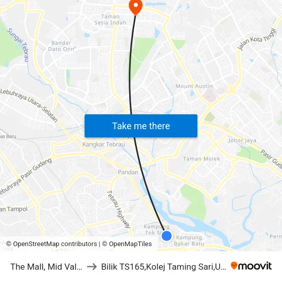 The Mall, Mid Valley Southkey to Bilik TS165,Kolej Taming Sari,UiTM Segamat, Johor map