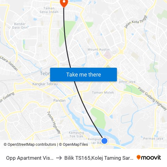 Opp Apartment Vista Bayu Puteri 2 to Bilik TS165,Kolej Taming Sari,UiTM Segamat, Johor map