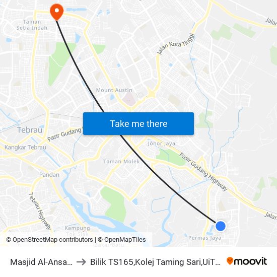 Masjid Al-Ansar Permas to Bilik TS165,Kolej Taming Sari,UiTM Segamat, Johor map