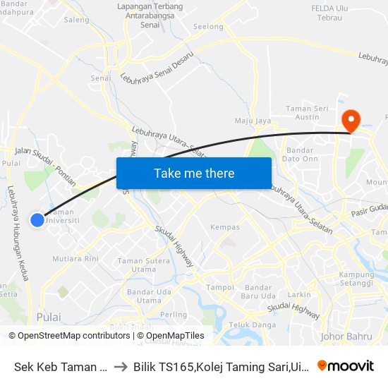 Sek Keb Taman Universiti 2 to Bilik TS165,Kolej Taming Sari,UiTM Segamat, Johor map
