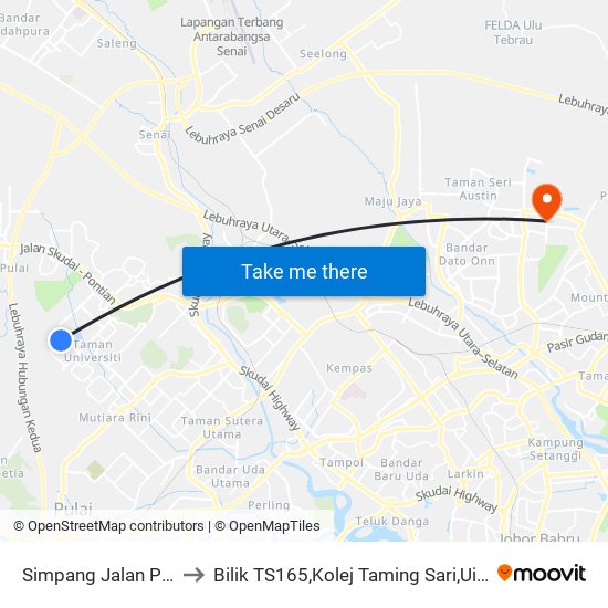 Simpang Jalan Penyiaran 51 to Bilik TS165,Kolej Taming Sari,UiTM Segamat, Johor map