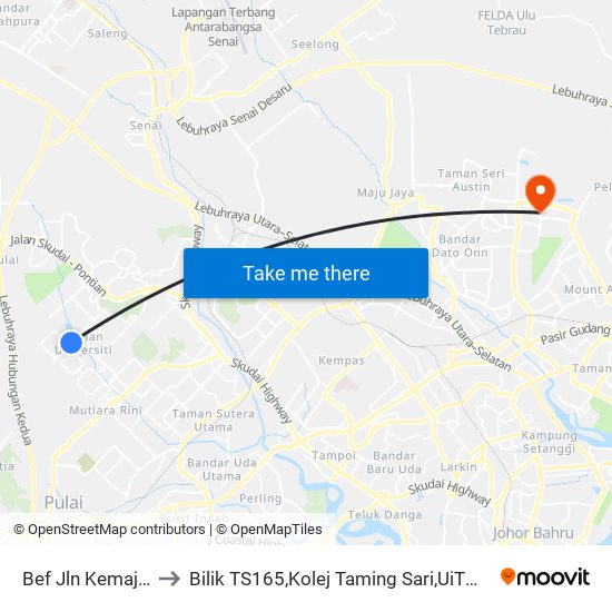 Bef Jln Kemajuaan 11 to Bilik TS165,Kolej Taming Sari,UiTM Segamat, Johor map