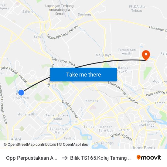 Opp Perpustakaan Awam Taman Universiti to Bilik TS165,Kolej Taming Sari,UiTM Segamat, Johor map