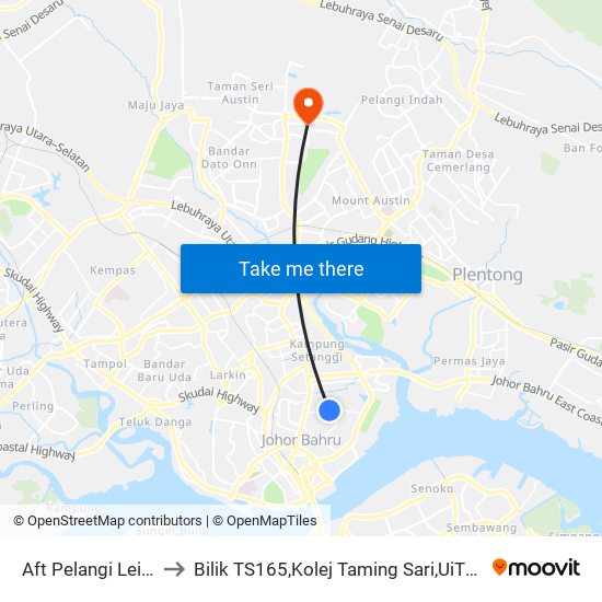 Aft Pelangi Leisure Mall to Bilik TS165,Kolej Taming Sari,UiTM Segamat, Johor map