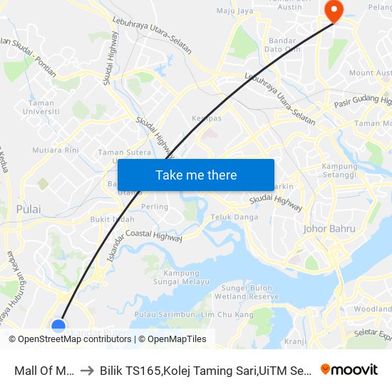 Mall Of Medini to Bilik TS165,Kolej Taming Sari,UiTM Segamat, Johor map
