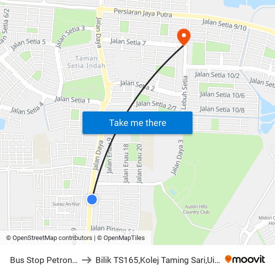 Bus Stop Petron Jalan Daya to Bilik TS165,Kolej Taming Sari,UiTM Segamat, Johor map