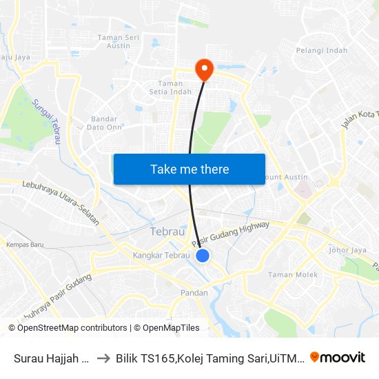 Surau Hajjah Fatimah to Bilik TS165,Kolej Taming Sari,UiTM Segamat, Johor map