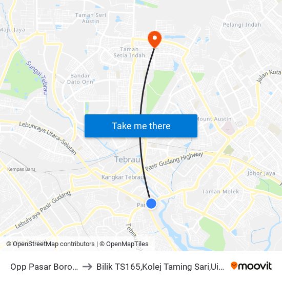 Opp Pasar Borong Pandan to Bilik TS165,Kolej Taming Sari,UiTM Segamat, Johor map