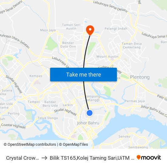 Crystal Crown Hotel to Bilik TS165,Kolej Taming Sari,UiTM Segamat, Johor map