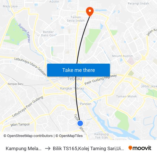 Kampung Melayu Majidee to Bilik TS165,Kolej Taming Sari,UiTM Segamat, Johor map