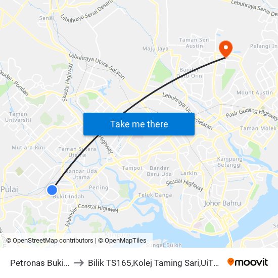 Petronas Bukit Indah 1 to Bilik TS165,Kolej Taming Sari,UiTM Segamat, Johor map