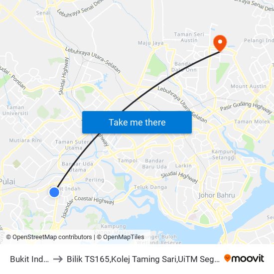 Bukit Indah 2 to Bilik TS165,Kolej Taming Sari,UiTM Segamat, Johor map