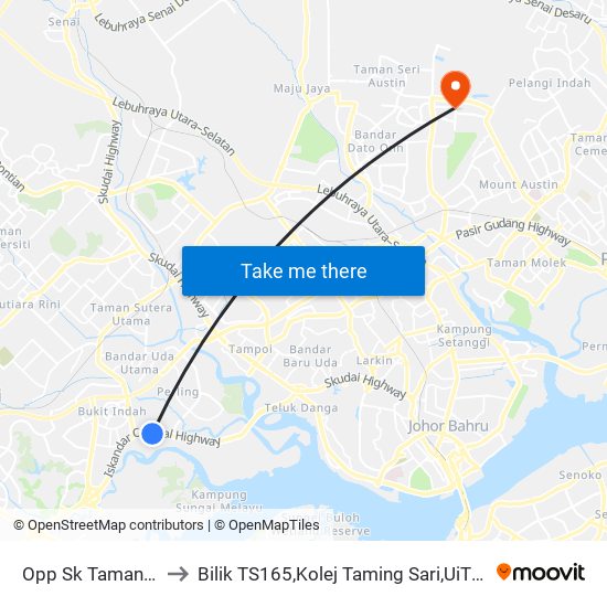 Opp Sk Taman Perling 3 to Bilik TS165,Kolej Taming Sari,UiTM Segamat, Johor map