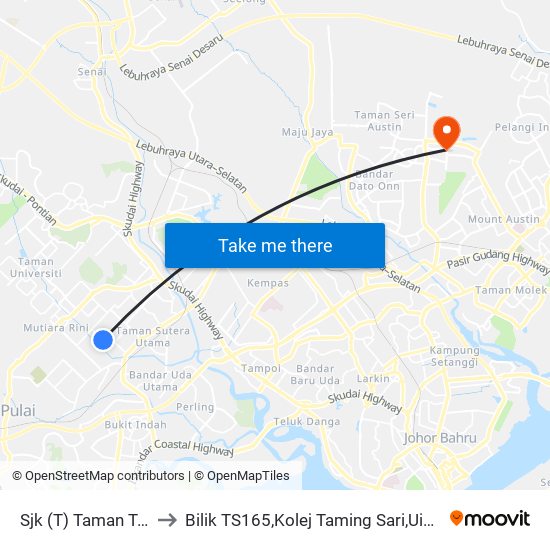 Sjk (T) Taman Tun Aminah to Bilik TS165,Kolej Taming Sari,UiTM Segamat, Johor map