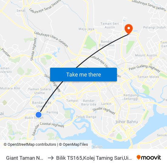 Giant Taman Nusa Bestari to Bilik TS165,Kolej Taming Sari,UiTM Segamat, Johor map