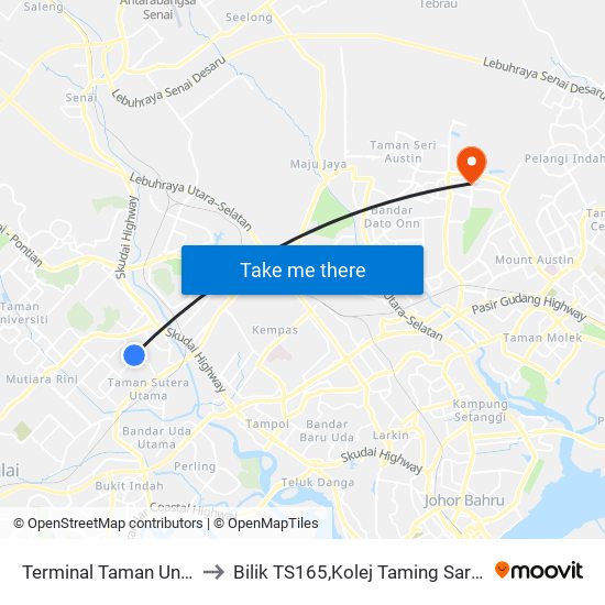 Terminal Taman Ungku Tun Aminah to Bilik TS165,Kolej Taming Sari,UiTM Segamat, Johor map