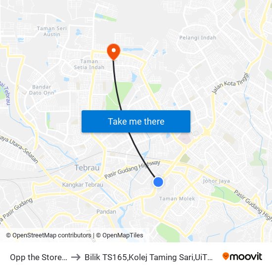 Opp the Store Pandan to Bilik TS165,Kolej Taming Sari,UiTM Segamat, Johor map
