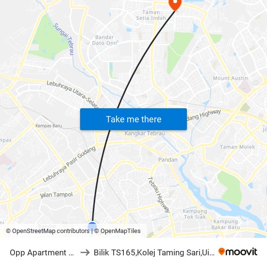 Opp Apartment Larkin Indah to Bilik TS165,Kolej Taming Sari,UiTM Segamat, Johor map
