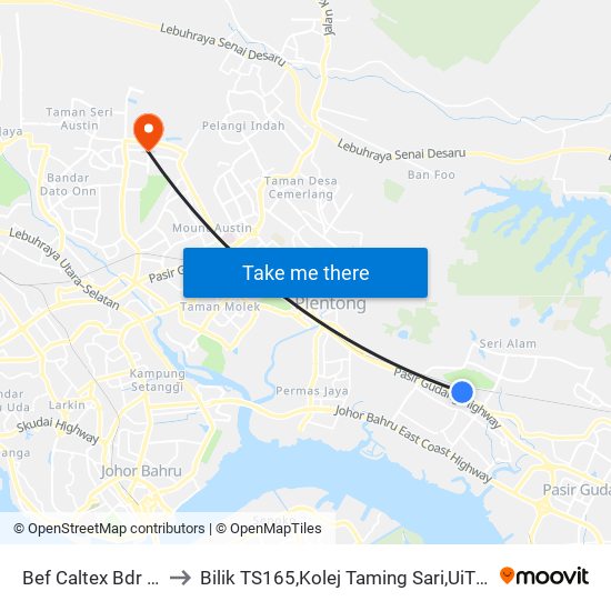 Bef Caltex Bdr Seri Alam to Bilik TS165,Kolej Taming Sari,UiTM Segamat, Johor map