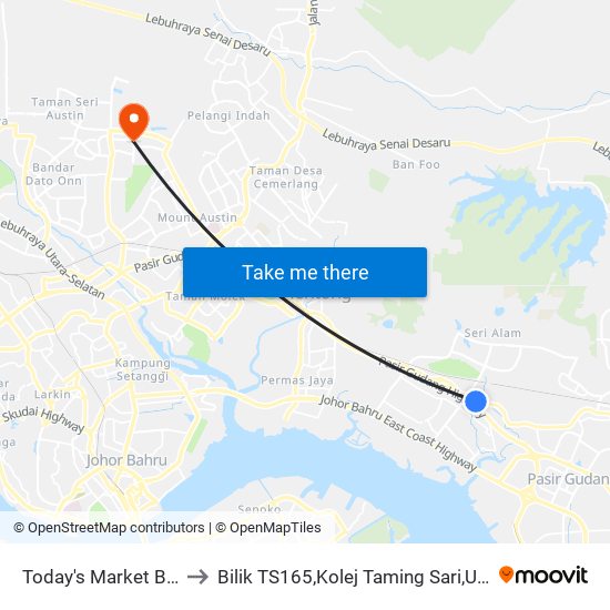 Today's Market Bdr Seri Alam to Bilik TS165,Kolej Taming Sari,UiTM Segamat, Johor map