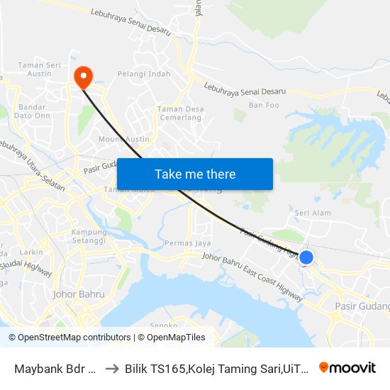 Maybank Bdr Seri Alam to Bilik TS165,Kolej Taming Sari,UiTM Segamat, Johor map