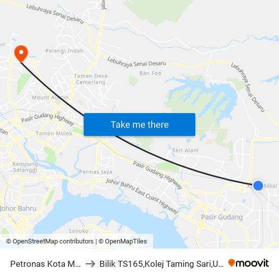 Petronas Kota Masai Bacang to Bilik TS165,Kolej Taming Sari,UiTM Segamat, Johor map