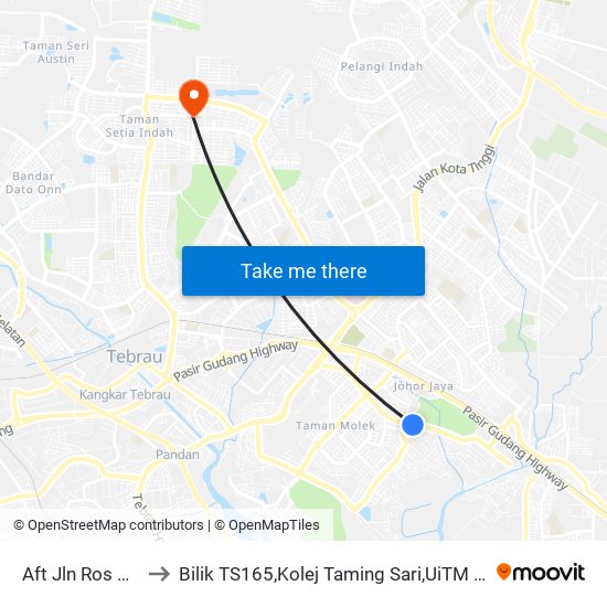 Aft Jln Ros Merah 9 to Bilik TS165,Kolej Taming Sari,UiTM Segamat, Johor map