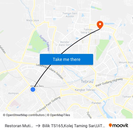 Restoran Mutiara Nana to Bilik TS165,Kolej Taming Sari,UiTM Segamat, Johor map