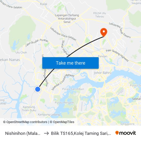 Nishinihon (Malaysia) Sdn Bhd to Bilik TS165,Kolej Taming Sari,UiTM Segamat, Johor map
