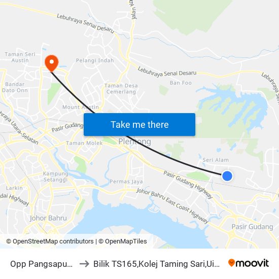 Opp Pangsapuri Sri Ilham to Bilik TS165,Kolej Taming Sari,UiTM Segamat, Johor map